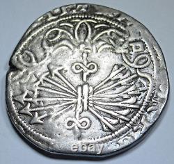 1400s-1500s Ferdinand & Isabel 4 Reales Spanish Silver Columbus Pirate Cob Coin