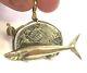 14K Solid Yellow Gold Wahoo Fish & Reel & Silver Reale Atocha Cob Coin Pendant