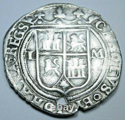 1500's Holed Carlos & Johanna Mexico Silver 1 Reales Antique Colonial Cob Coin