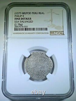 1500's POD Philip II Peru Shipwreck Silver 1 Reales Spanish Colonial Cob Coin