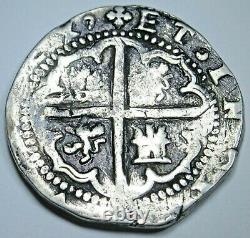 1500's P B Philip II Spanish Bolivia Silver 2 Reales Colonial Pirate Cob Coin