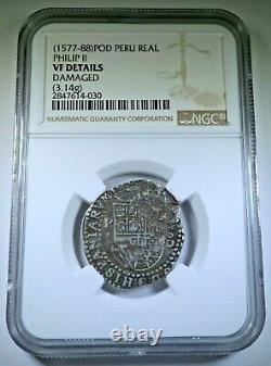 1500's P o D Philip II Peru Silver 1 Reales Diego De La Torre Spanish Cob Coin