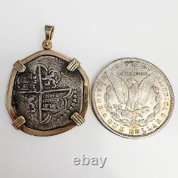 1500's Philip II Potosi Bolivia Silver 8 Reales Spanish Cob Coin 14k Gold Bezel