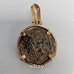 1500's Silver 1/2 Real Spanish Cob Pieces of Eight Coin 14k Gold Bezel Pendant