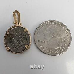 1500's Silver 1/2 Real Spanish Cob Pieces of Eight Coin 14k Gold Bezel Pendant