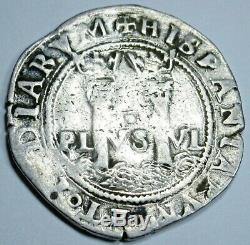 1500's Spanish Mexico Silver 1 Reales Carlos & Johanna Antique Colonial Cob Coin