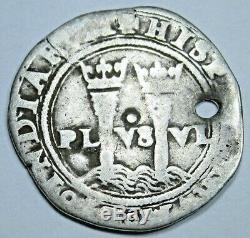 1500's Spanish Mexico Silver 1 Reales Carlos & Johanna Antique One Real Cob Coin