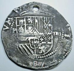 1500's Spanish Potosi B Silver 4 Reales Cob Piece of 8 Real Pirate Treasure Coin