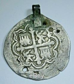 1500's Spanish Silver 1 Reales Piece of 8 Real Colonial Pirate Pendant Cob Coin