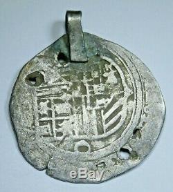 1500's Spanish Silver 1 Reales Piece of 8 Real Colonial Pirate Pendant Cob Coin