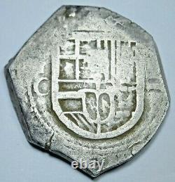 1500's Spanish Toledo Silver 2 Reales Piece of 8 Real Colonial Pirate Cob Coin