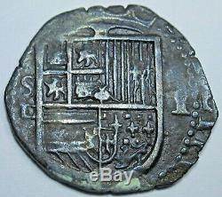 1500s Philip II Spanish Seville Silver 1 Reales Antique Colonial Pirate Cob Coin