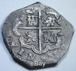 1500s Spanish Silver 2 Reales Two Real Cob Colonial America Pirate Treasure Coin