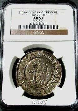 1542-55 M G Silver Mexico 4 Reales Carlos & Joanna Colonial Cob Ngc About Unc 53