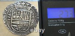 155698 AO Spain Spanish 8 Reales Cob Silver Coin Philip II Valladolid NGCAU53