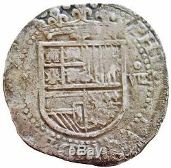 1556-1598 Seville D Silver Spain Philip II 8 Reales Cob Vf Condition