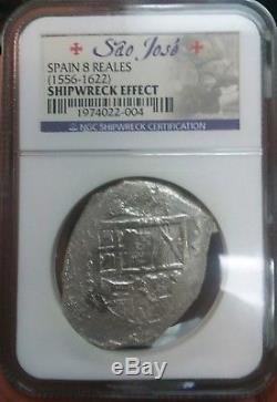 1556-1622 Sao Jose Spanish Cob 8 Reales NGC Shipwreck Certified Rare Silver Coin
