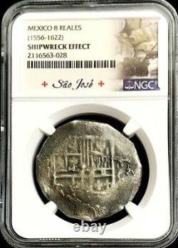 1556- 1622 Silver Mexico 8 Reales Soa Jose Shipwreck Treasure Cob Ngc Genuine