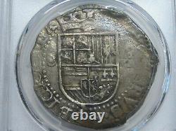 (1556-88) Philip II 8 Real Cob Pcgs Au55 Sevilla Assayer D Spain Silver Colonial