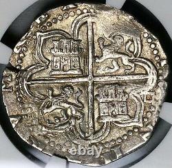 1556 NGC AU 55 Spain 4 Reales Philip II Seville Cob Silver Coin (22041603C)