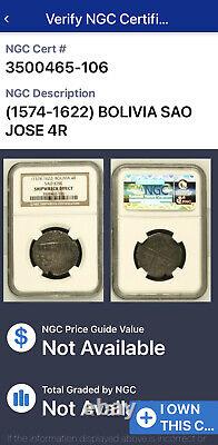 1574-1622 Bolivia 4 Reales Sao Jose Shipwreck Ngc /custom Presentation Box