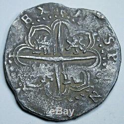 1589 Dated Spanish Silver 2 Reales Cob Antique Genuine 1500s Two Bit Pirate Coin