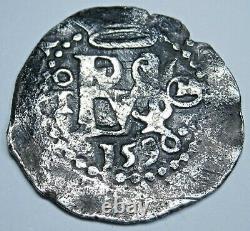 1590 Philip II Toledo Spanish Silver 1/2 Reales Antique 1500's Colonial Cob Coin