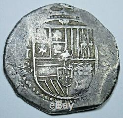 1590's Spanish Sevilla Silver 2 Reales Real Cob Antique Two Bits Colonial Coin