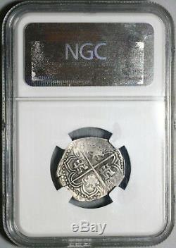1593-B NGC XF 40 Spain 2 Reales Seville Philip II Cob Silver Coin (20051902C)