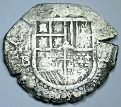 1593 Spanish Silver 2 Reales Philip II Antique 1500's Colonial Pirate Cob Coin