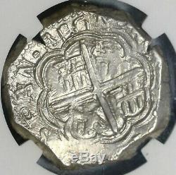 1597-MG NGC AU 55 Spain 4 Reales Philip II Granada Cob Silver Coin 20010501C