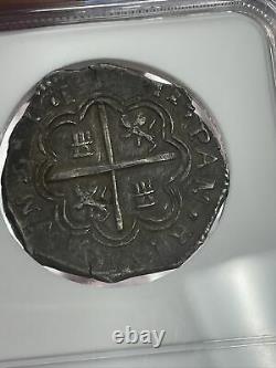 1597-MG NGC AU 58 Finest Graded Spain 4 Reales Philip II Granada Cob Silver Coin