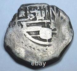 1600's Spanish Bolivia Silver 1 Reales Colonial Cross Pirate Treasure Cob Coin