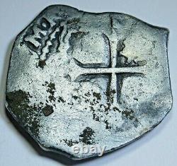 1600's Spanish Mexico Shipwreck Silver 4 Reales Genuine Colonial Pirate Cob Coin