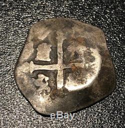 1600's Spanish Silver 1 Reale Colonial Pirate Cob Coin 2.58 Grams COUNTER-STAMP