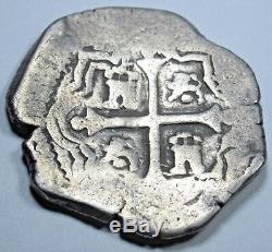 1600's Spanish Silver 2 Reales Cob Piece of 8 Real Colonial Pirate Treasure Coin