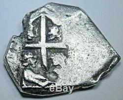 1600's Spanish Silver 2 Reales Piece of 8 Real Colonial Pirate Treasure Cob Coin
