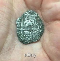 1600s Spanish Silver 2 Reales Piece of 8 Reale Shipwreck Treasure Cob Coin