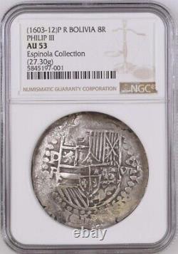 1603-1612 P R BOLIVIA 8 Reales Silver Cob Philip III Potosi Mint NGC AU-53