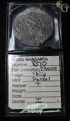 1618-1621 Santa Margarita Shipwreck 8 Reales Coin GRADE 1 Assayer T Potosi COB