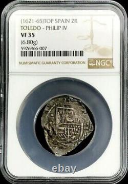 1621 -1665 Spain Toledo Mint Silver 2 Reales Philip IV Cob Coin Ngc Very Fine 35