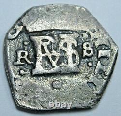 1621-65 XF-AU Spanish Seville R Silver 1/2 Reales Antique 1600's Pirate Cob Coin