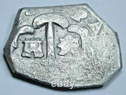 1622-65 Spanish Sevilla R Silver 1 Reales Antique 1600s Colonial Pirate Cob Coin