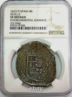1623 Seville Silver Spain Philip IV 8 Reales Cob Ngc Very Fine