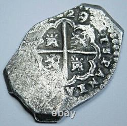 1629/8 Overdate Silver 2 Reales 1600's Dated Spanish Colonial Pirate Cob Coin