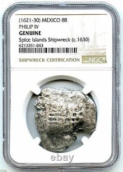 1630 Spanish 8 Reale Silver Coin, Spice Island Shipwreck, NGC Genuine, Historic