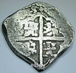 1635 Dated Spanish Silver 4 Reales Cob Four Real Antique Old Pirate Colony Coin