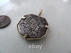 1650 Era Spain 8 Reales Cob Silver Pirate Coin 8 Real Pendant/bezel 14 Kt Gold