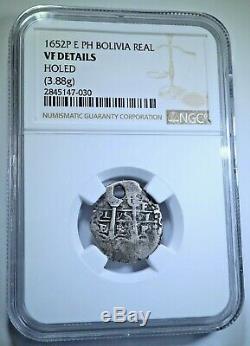 1652 Spanish Bolivia Silver 1 Reales NGC Antique 1600's Colonial Pirate Cob Coin