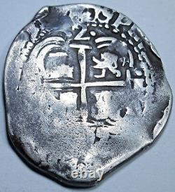 1655 Bolivia Silver 2 Reales Antique Old 1600's Spanish Colonial Pirate Cob Coin